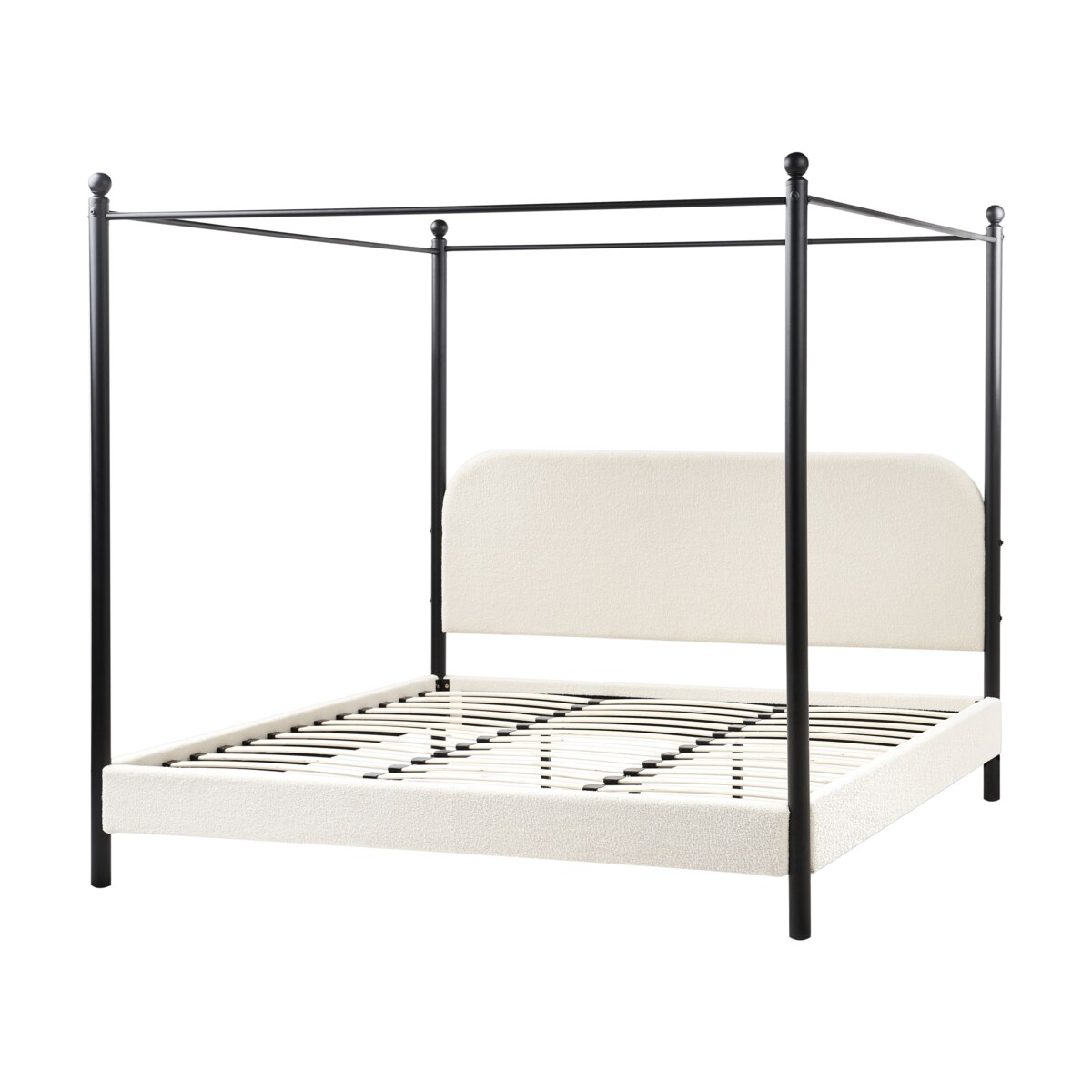 Łóżko z baldachimem Boucle DANNEMOIS 180 x 200 cm Złamana biel