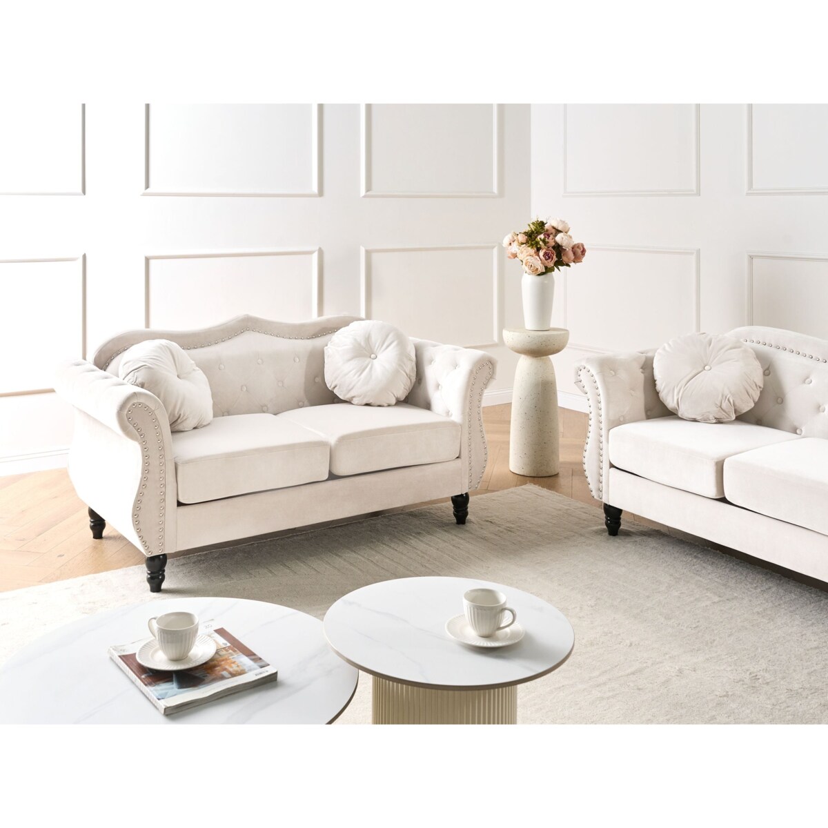 Sofa dla 2 osób SKIEN Welur Jasnobeżowy