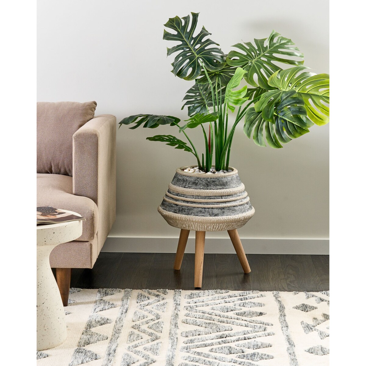 Doniczka na stojaku 37 x 37 x 54 cm beżowo-szara ATHAEA