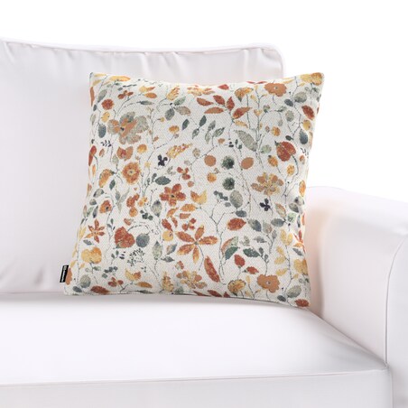 Poszewka Kinga na poduszkę 60x60 pomarańczowo-zielone kwiaty na kremowym tle