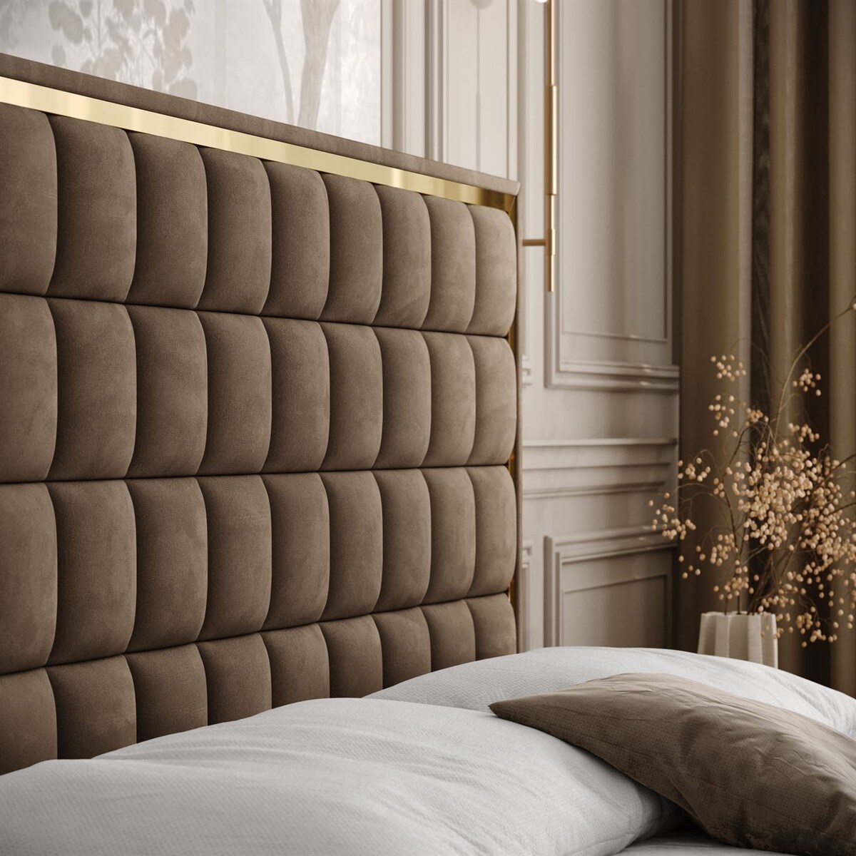 Łóżko kontynentalne ISADORA GOLD, pojemnik na pościel, 140x200, RV 196, topper