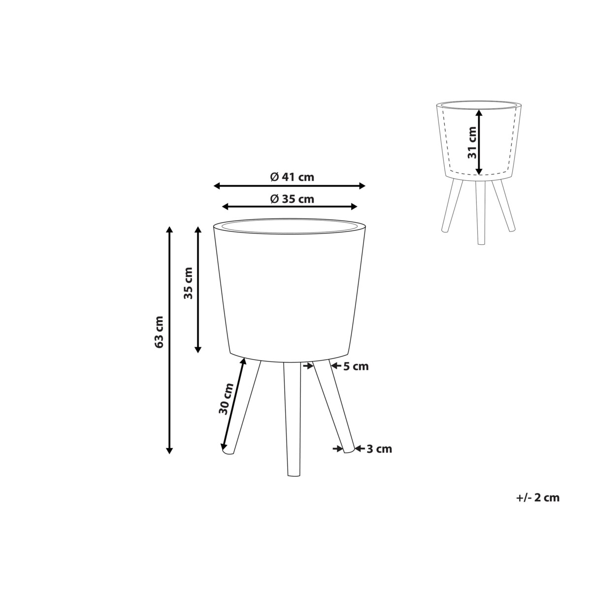 Doniczka na stojaku 41 x 41 x 63 cm beżowoszara ARTA