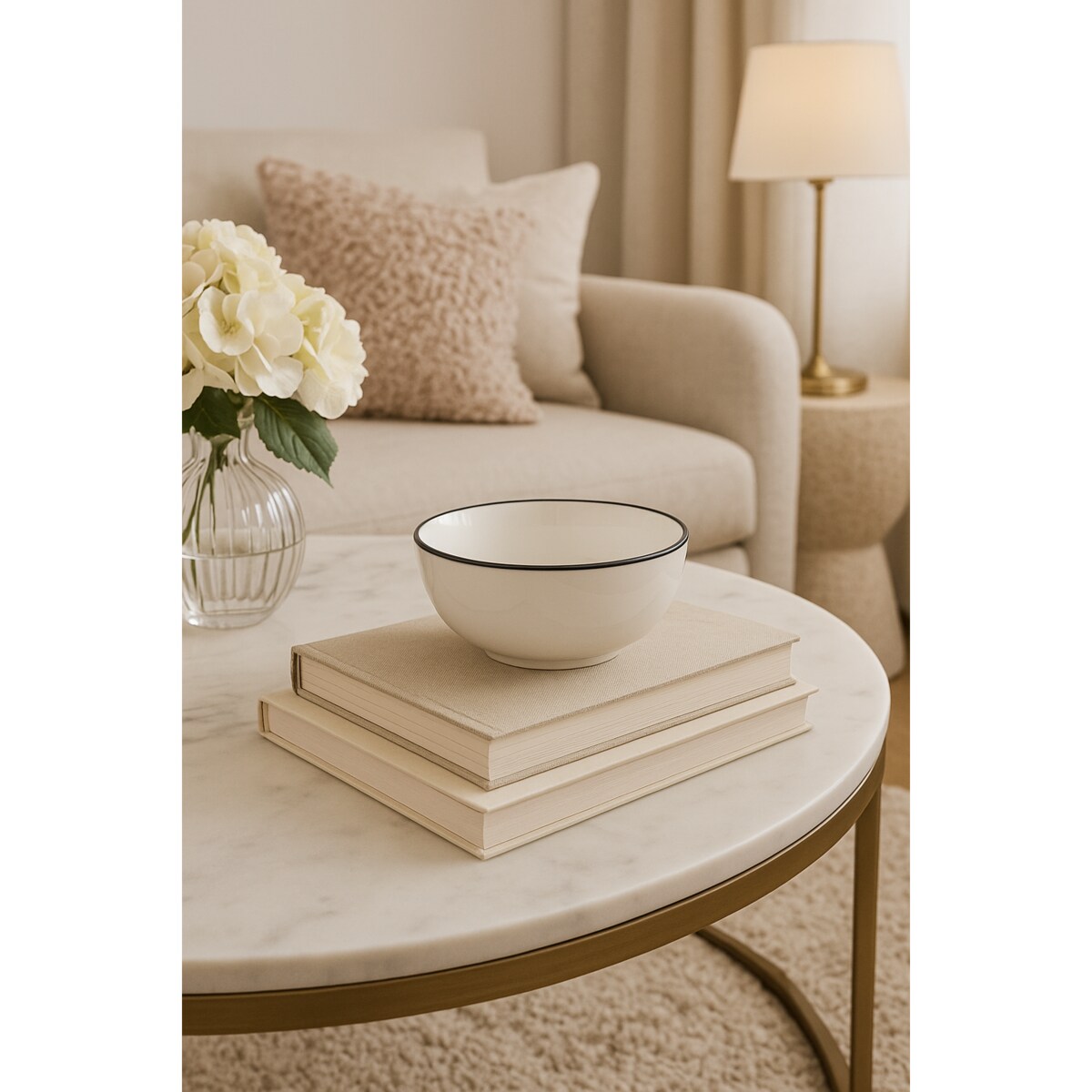 Miska porcelanowa ALIX, czarna obwódka, Ø15 cm