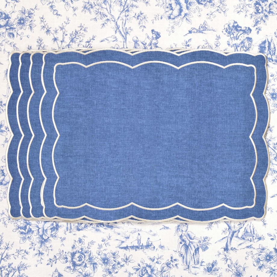 Haftowane podkładki z falistym obrzeżem Blue Onde – komplet 6 szt.