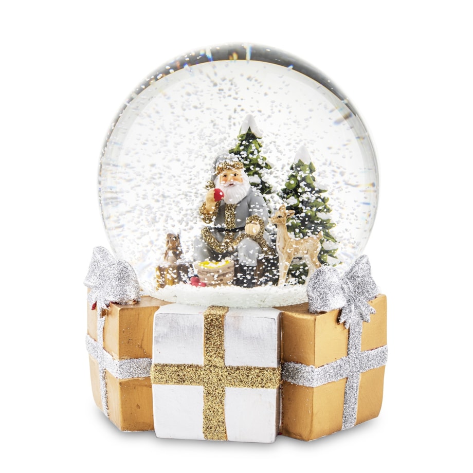 Szklana kula śnieżna z pozytywką 16x11x11 cm Mikołaj wśród zwierząt