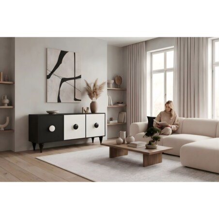 Nowoczesna czarno-biała komoda Dancan PARADIS / szer. 158 cm