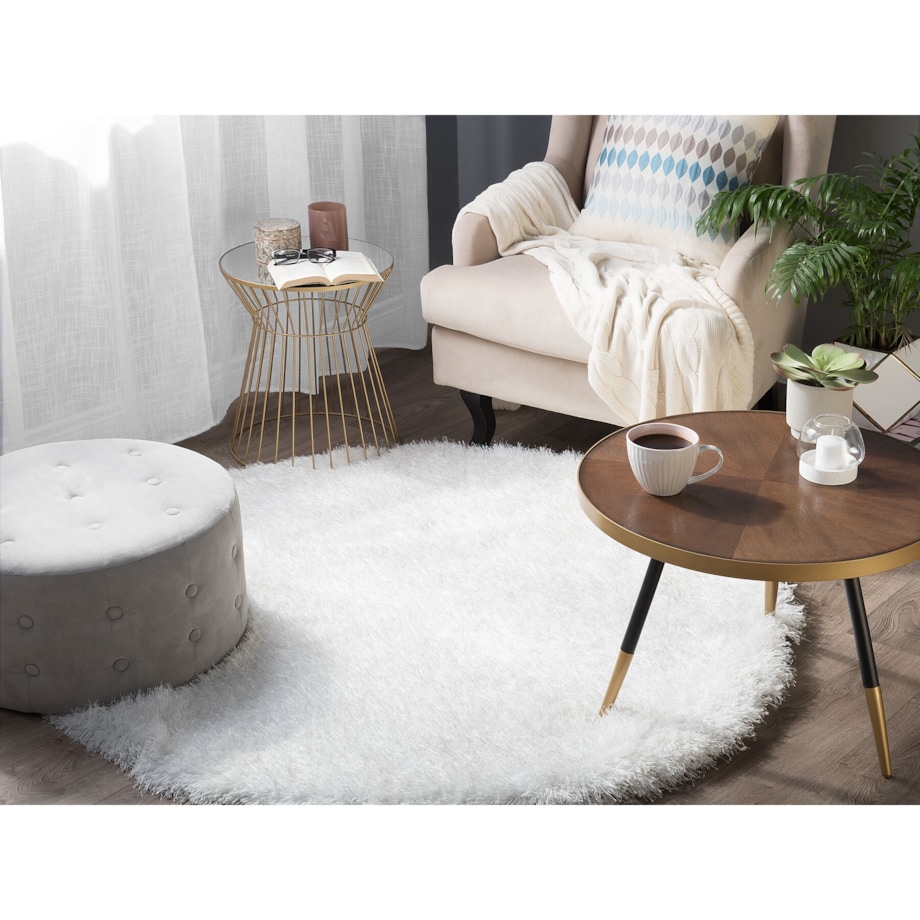 Dywan shaggy okrągły ⌀ 140 cm biały CIDE