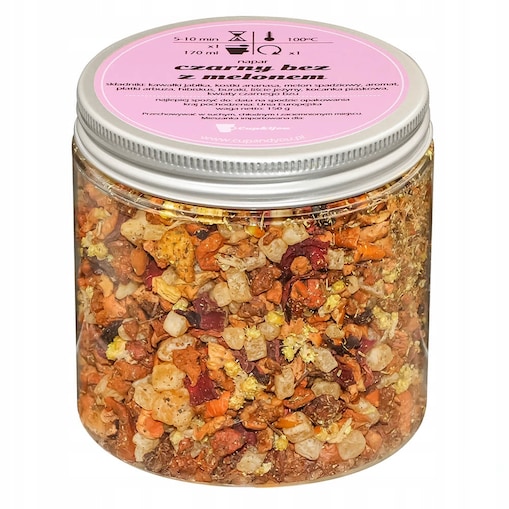 Herbata owocowa CZARNY BEZ Z MELONEM o smaku melona z nutą czarnego bzu - herbata liściasta sypana mieszanka napar susz - gotowa na prezent upominek