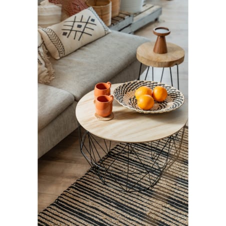 Stolik kawowy okrągły w stylu loft, z drewnianym blatem