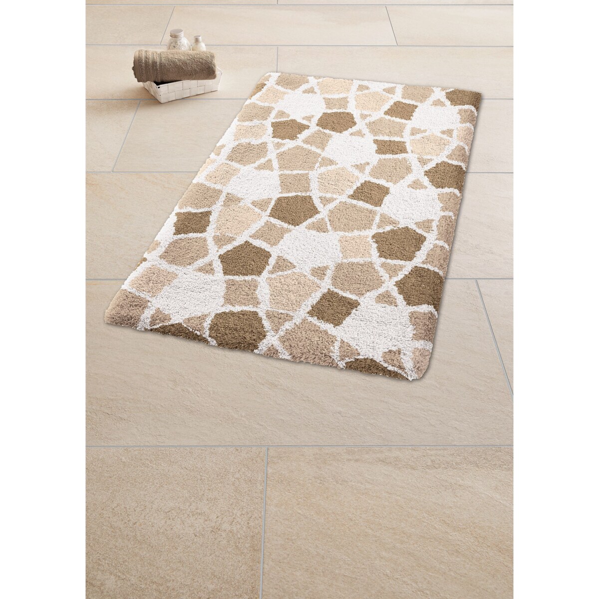 Kleine Wolke Sintra Dywanik łazienkowy mozaika 60x90 cm macadamia beż brąz