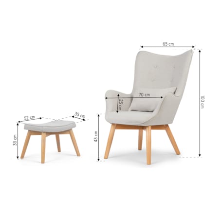 Fotel USZAK z podnóżkiem i poduszką Sofotel szary