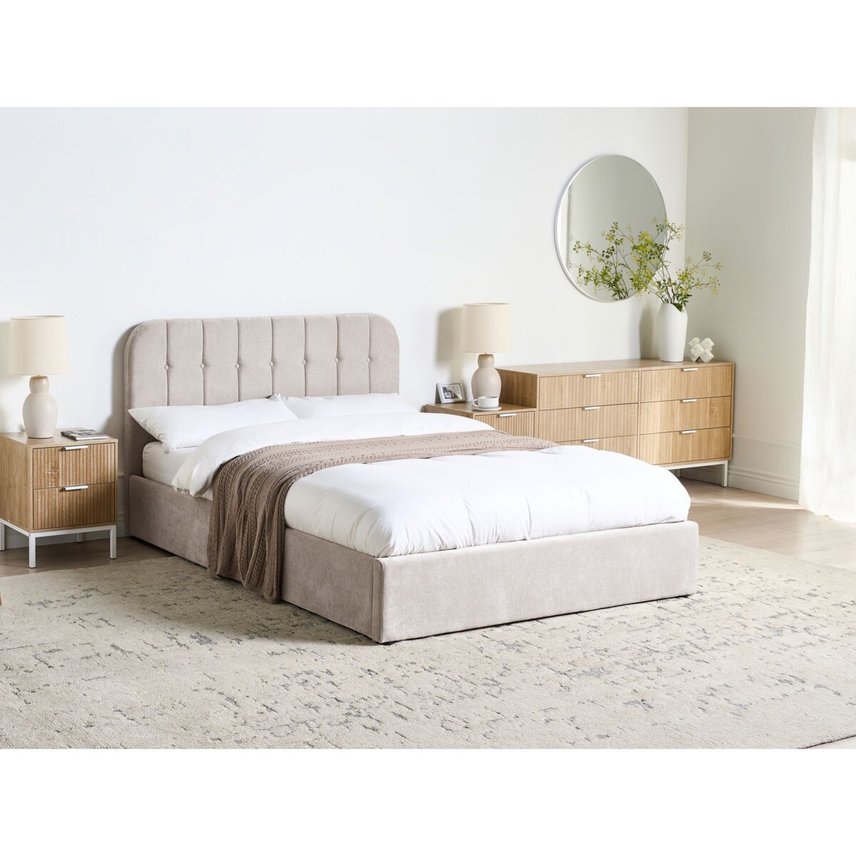 Łóżko z pojemnikiem CHALLANS 140 x 200 cm Beżowoszary
