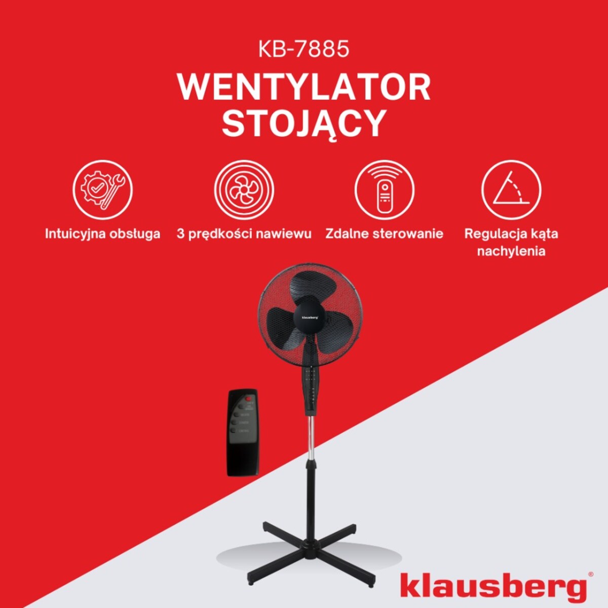 Wentylator podłogowy z pilotem i timerem 40cm 50W KLAUSBERG
