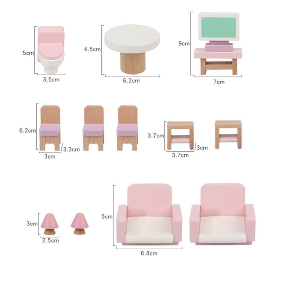 Mebelki drewniane dla lalek - 22 el.