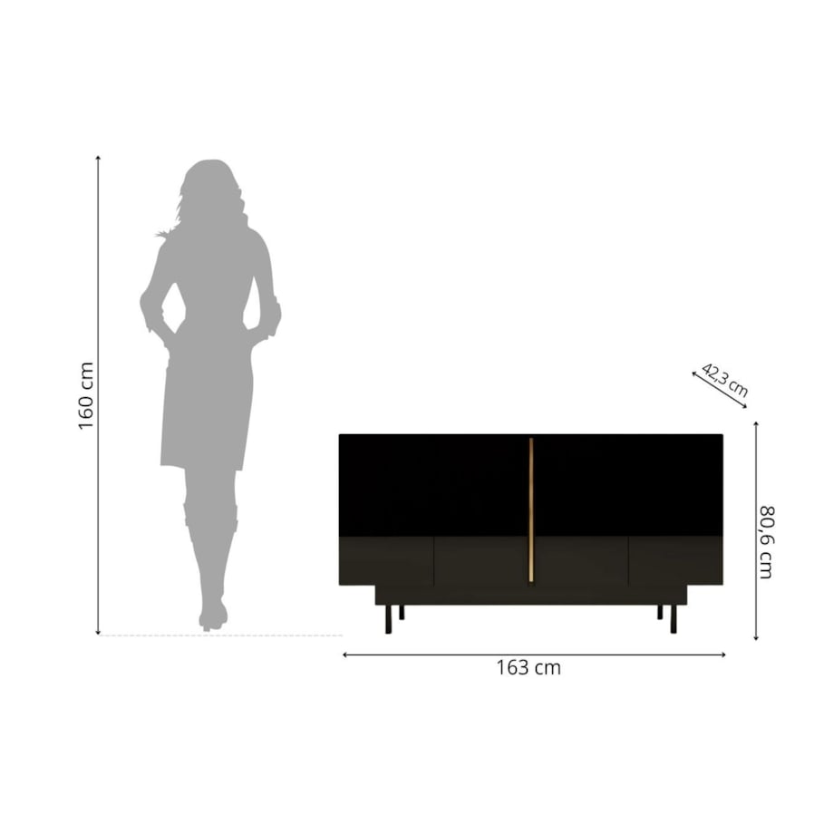 Elegancka czarna komoda Dancan ARTEMISA ze złotymi dodatkami