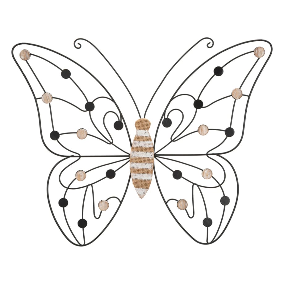 Dekoracja ścienna Butterfly, kolor brązowy i czarny, żelazo i płyta MDF, 39,5 x 33,5 cm, motyw: motyle, do salonu i przedpokoju, Mauro Ferretti