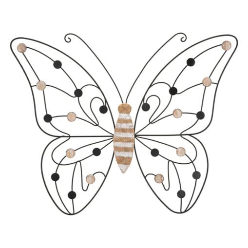Dekoracja ścienna Butterfly, kolor brązowy i czarny, żelazo i płyta MDF, 39,5 x 33,5 cm, motyw: motyle, do salonu i przedpokoju, Mauro Ferretti
