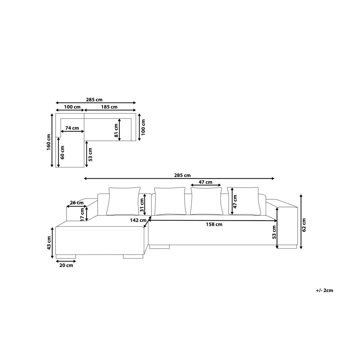 Narożnik LUNGO Boucle Biały dla 4 osób Prawostronny