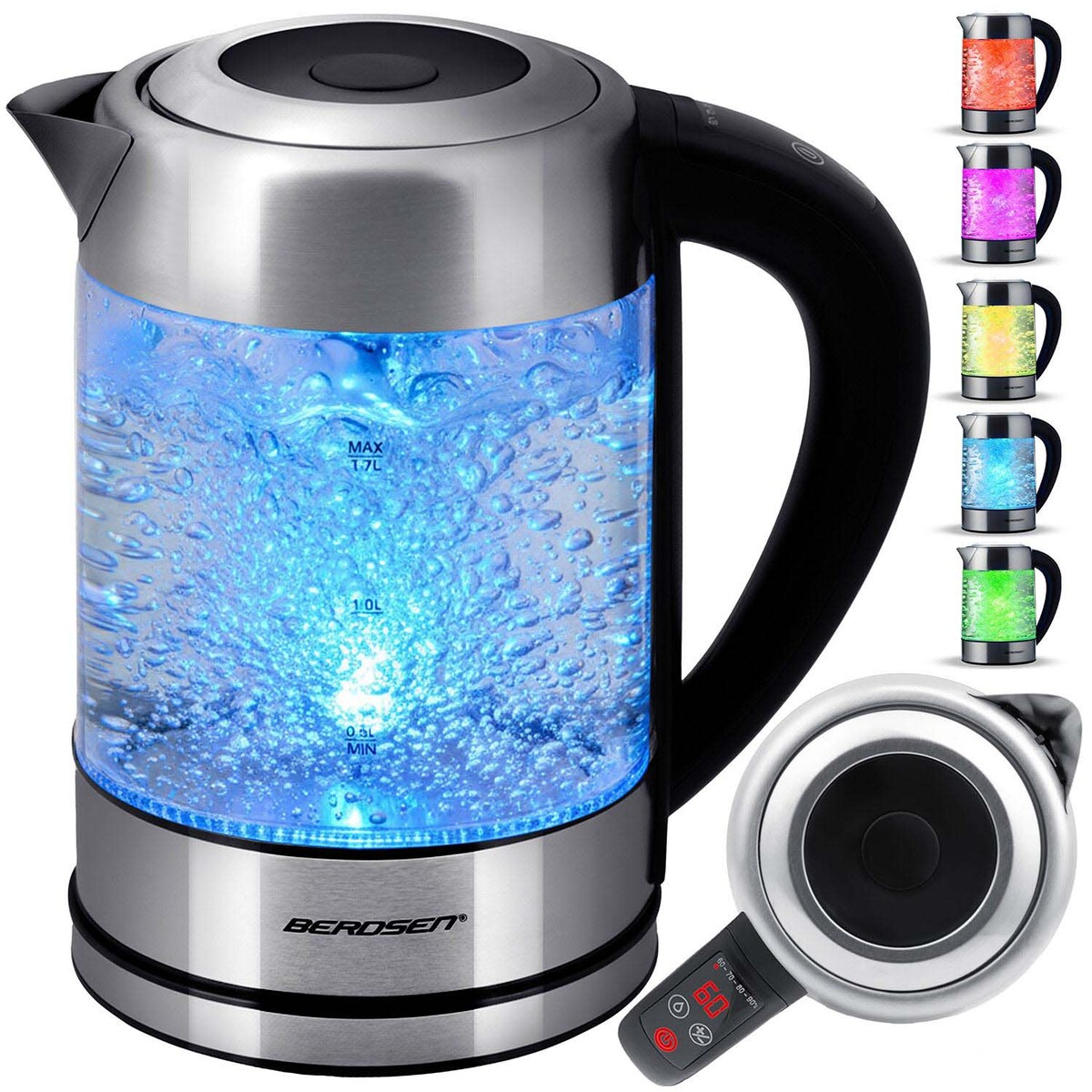Czajnik elektryczny szklany z regulacja temperatury 1,7l Berdsen 371400
