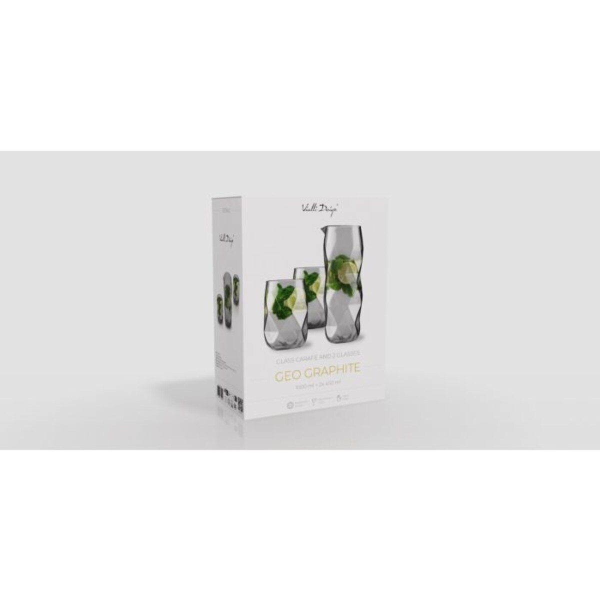 Zestaw 3 el. karafka 1000 ml i 2 szklanki 450 ml szare Geo Graphite 32200