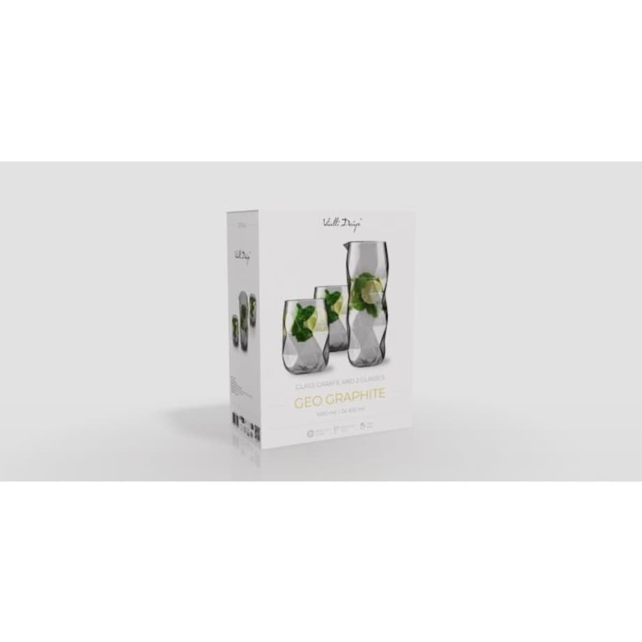 Zestaw 3 el. karafka 1000 ml i 2 szklanki 450 ml szare Geo Graphite 32200
