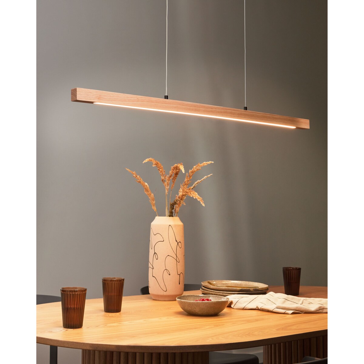 Lampa wisząca LED STEWARTS Z pilotem Ze ściemniaczem Drewno dębowe Jasnobrązowy