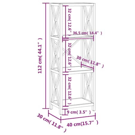 vidaXL Regał z 4 półkami, 40x30x112 cm, lite drewno dębowe