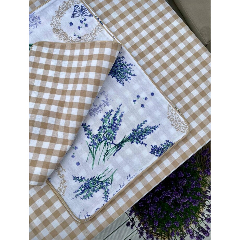 Obrus Beige Gingham - 130 cm x 300 cm - idealny dla 8 osób