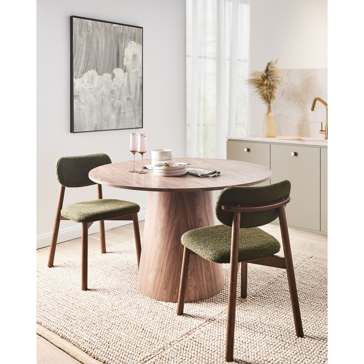 Zestaw 2 krzeseł do jadalni MILLS Boucle Ciemnozielony