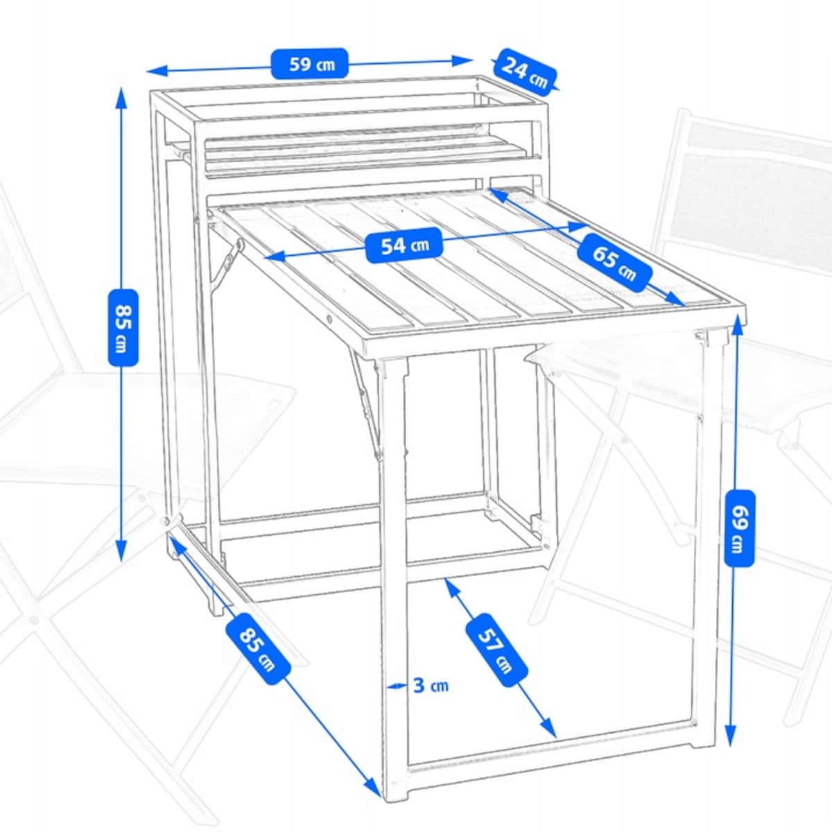 Zestaw składanych mebli ogrodowych z doniczką