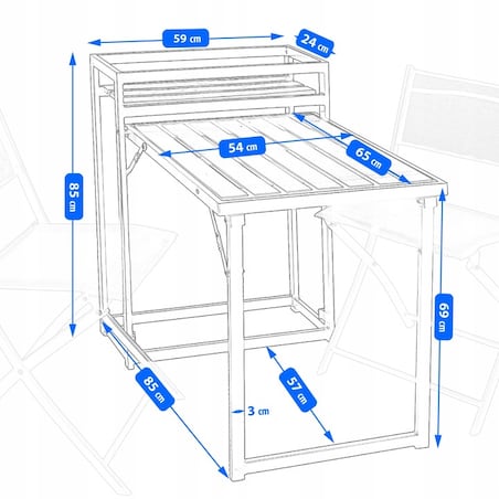 Zestaw składanych mebli ogrodowych z doniczką