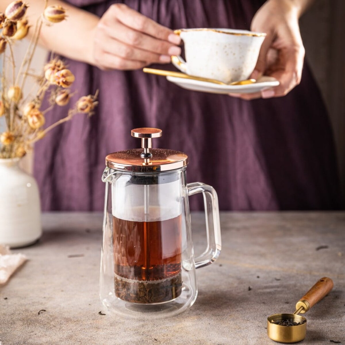 Zaparzacz do kawy herbaty 0.35L French Press różowe złoto KLAUSBERG