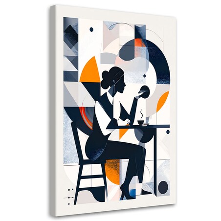 Obraz do salonu biura restauracji, Kobieta z kawą w stylu Bauhaus 70x100