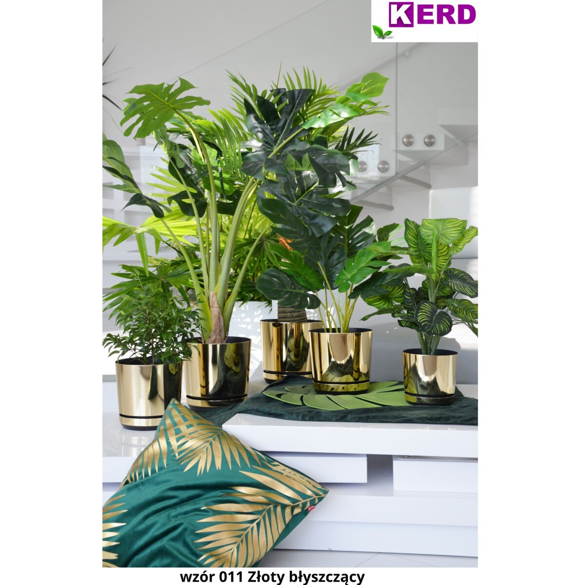 12 cm wzór ZŁOTY BŁYSZCZĄCY Doniczka z podstawką nowoczesna elegancka glamour wysoki połysk