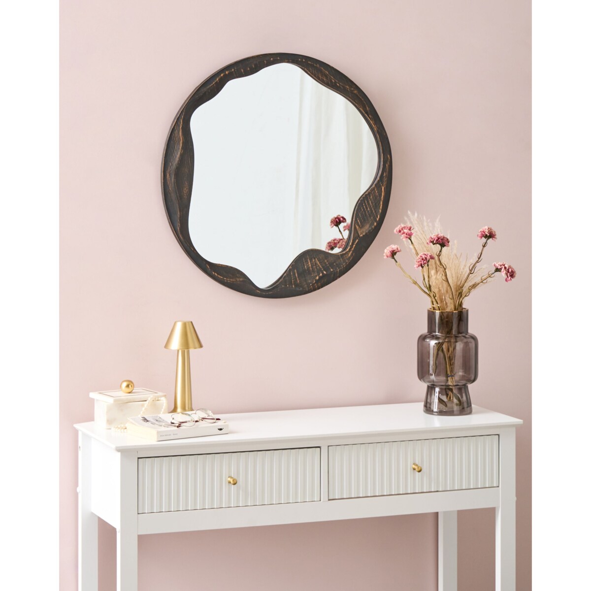 Lustro ścienne LANGON 60 cm 60 cm Drewno sosnowe Ciemnobrązowy