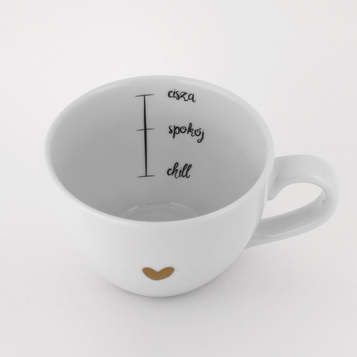 Biały kubek porcelanowy 500 ml - napis cisza spokój chill na urodziny dla introwertyka