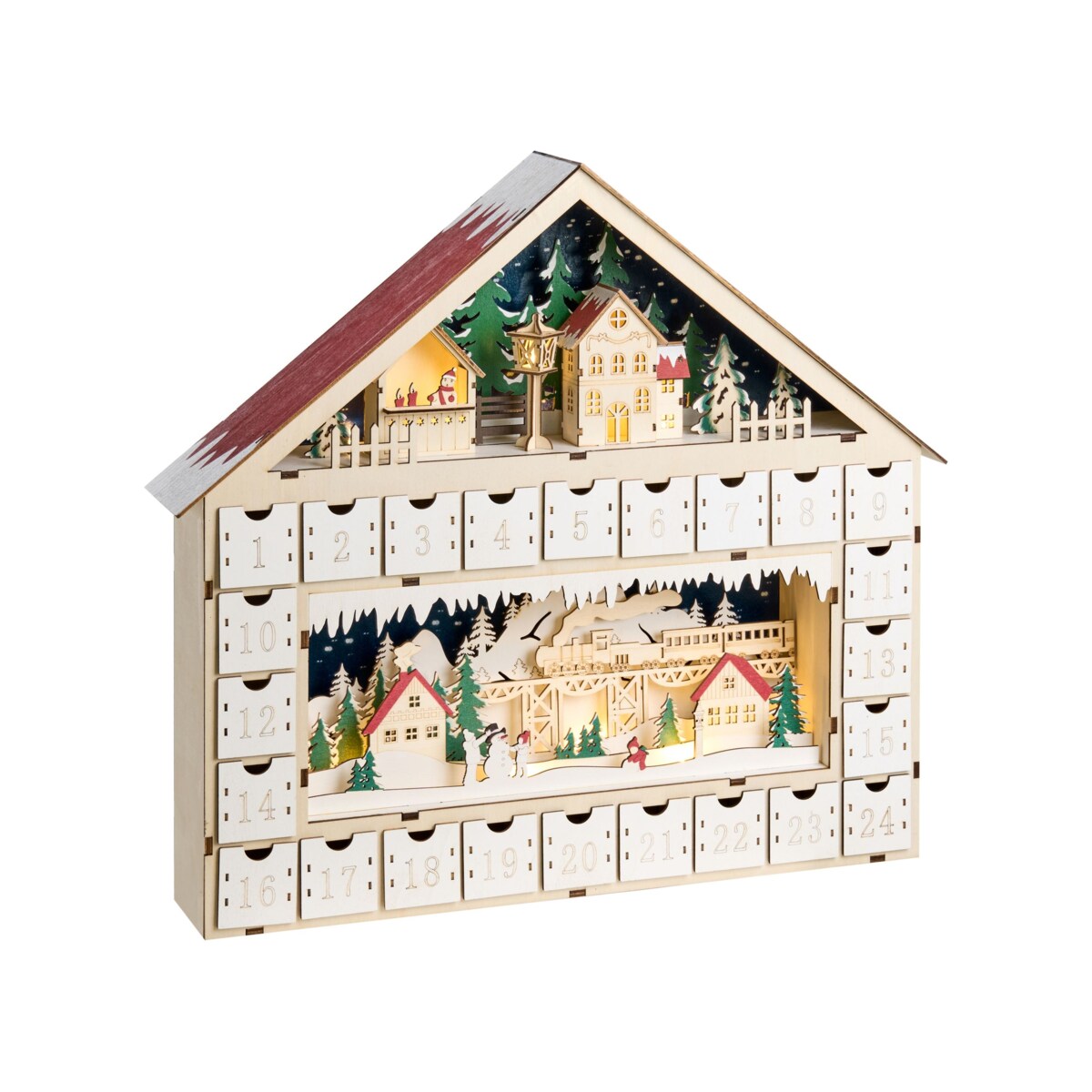 Dekoracja świąteczna LED NISSER Kalendarz adwentowy 44 cm Jasnobrązowy