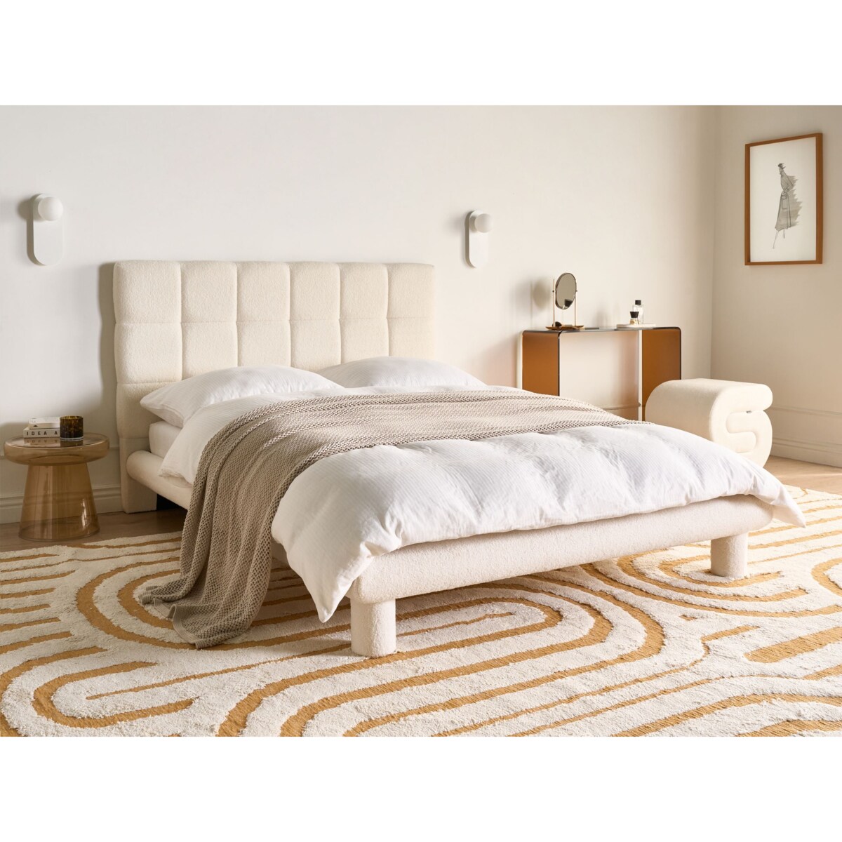 Łóżko Boucle CRESSAT 140 x 200 cm Złamana biel