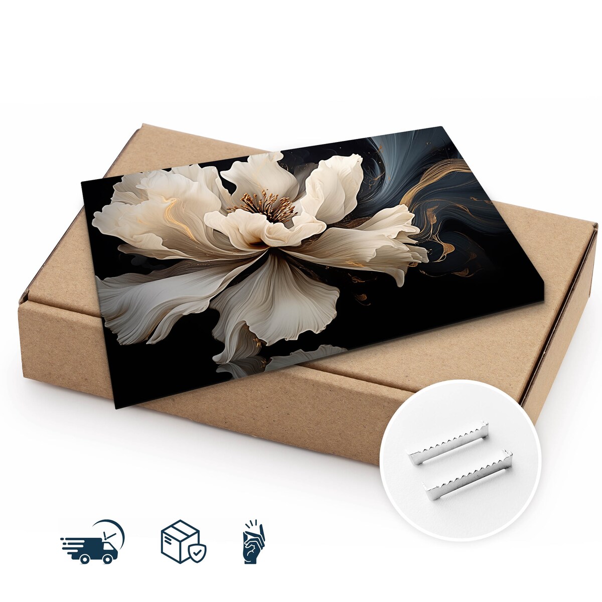 Obraz Do Salonu Sypialni Biały Kwiat Abstrakcja Styl Glamour 3D 120x80cm