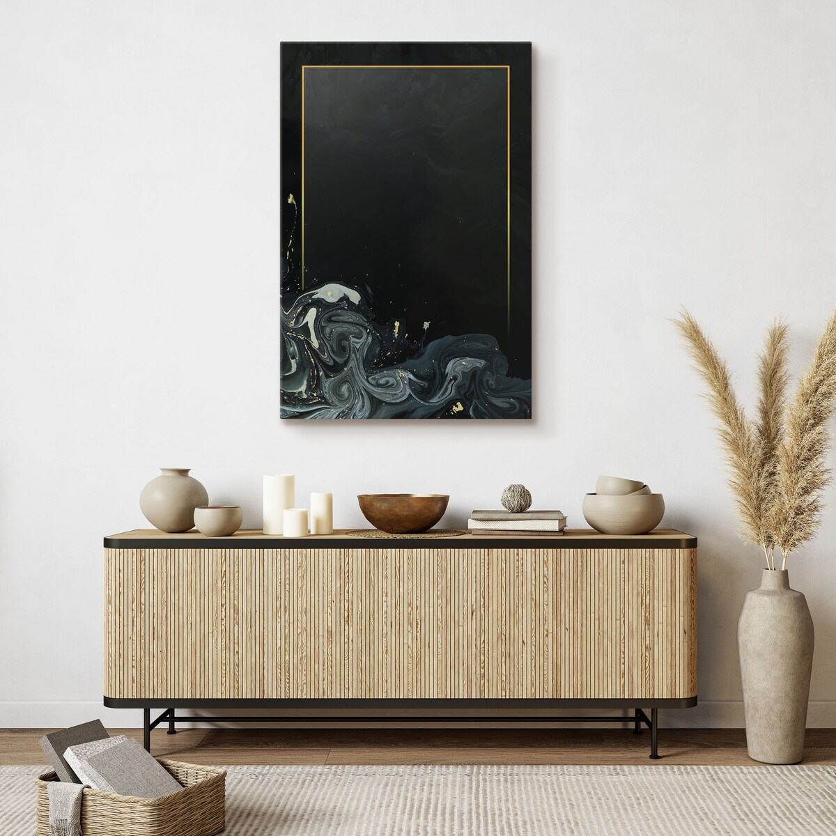 Obraz Abstrakcyjne Czarne Fale Złoto Marmur 30x40cm