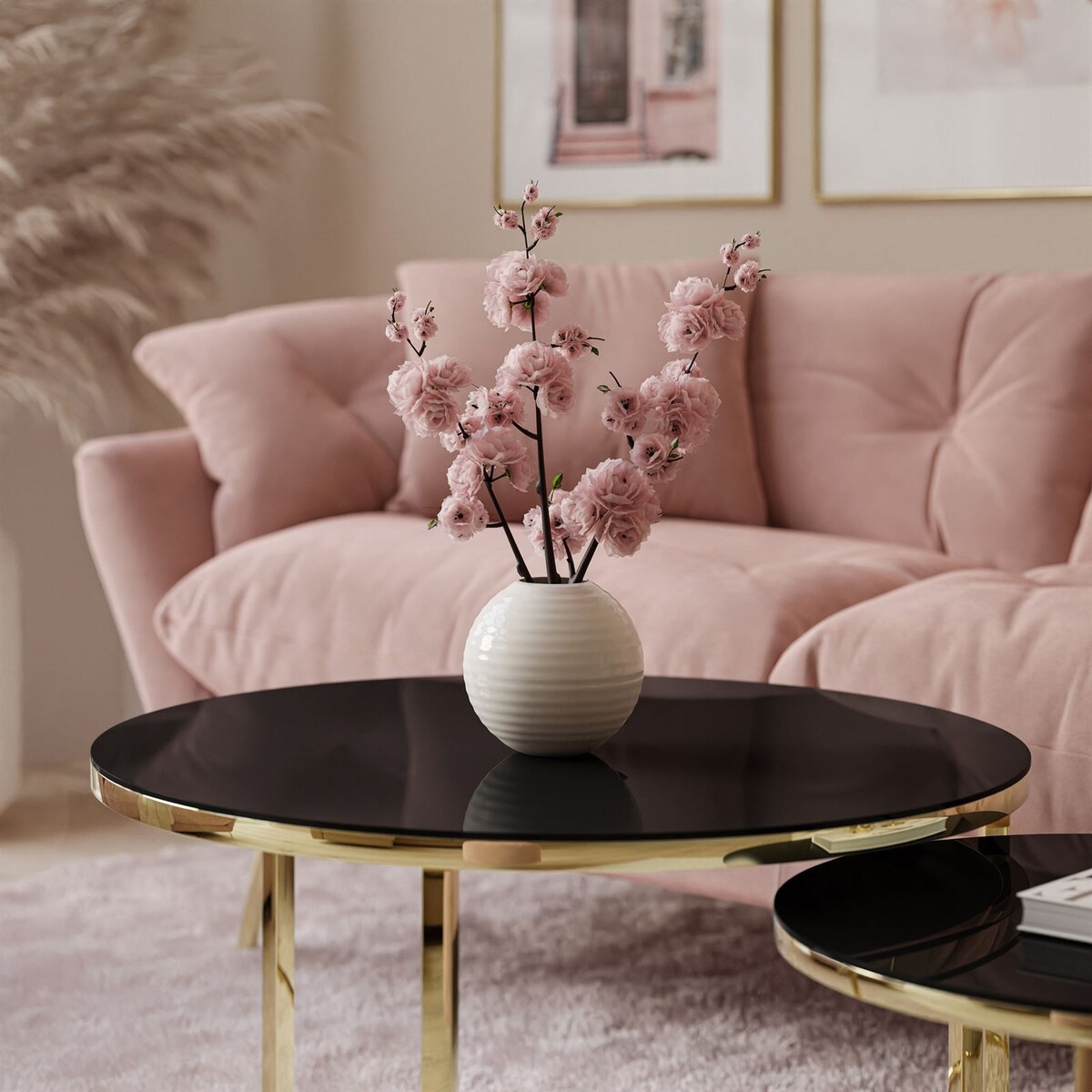 Okrągła ława CIRI 2w1 złoty chrom czarne szkło