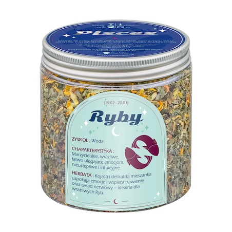 Herbata Zodiakalna RYBY - herbaciany susz napar ziołowa mieszanka na astrologiczny prezent upominek podarunek dla osoby ze znakiem zodiaku RYBY