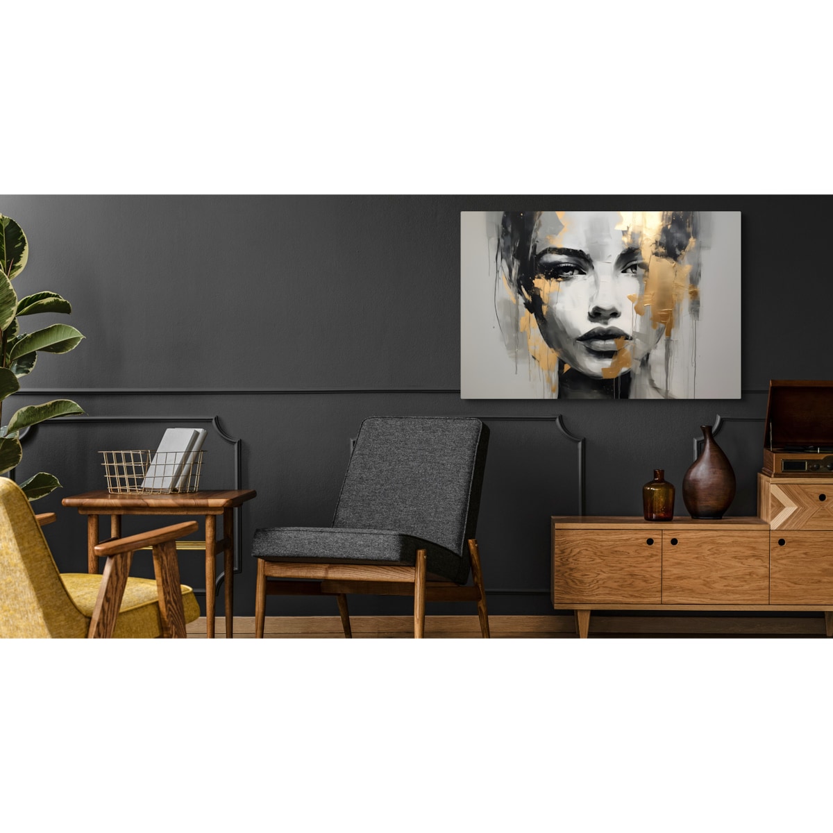 Obraz Do Salonu Abstrakcyjny Złoty Portret Kobiety 120x80cm