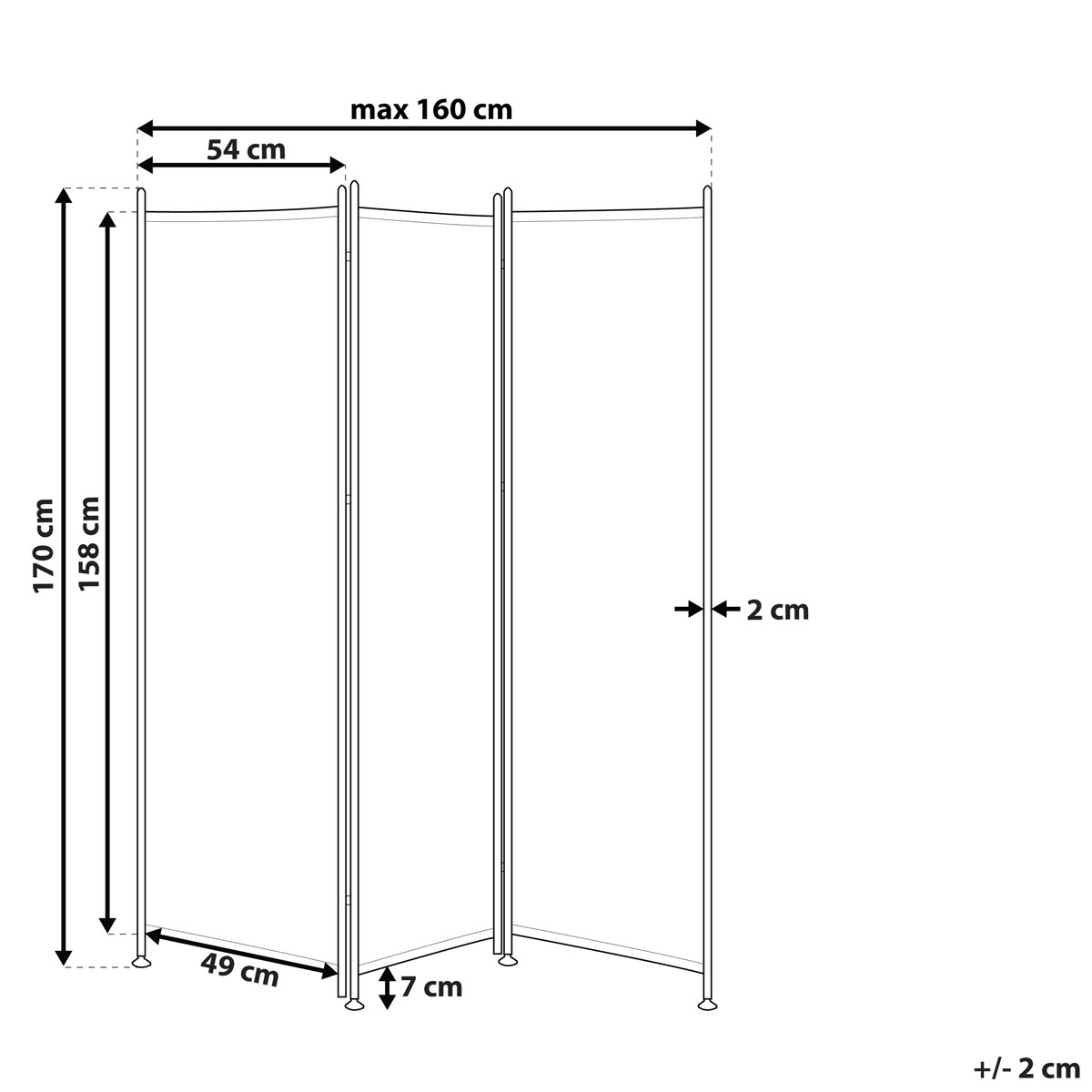 3-panelowy parawan pokojowy NARNI Biały 160 cm 170 cm