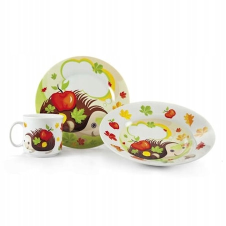 CERAMICZNY ZESTAW DLA DZIECI OBIADOWY śniadaniowy talerzyki jeżyk zastawa