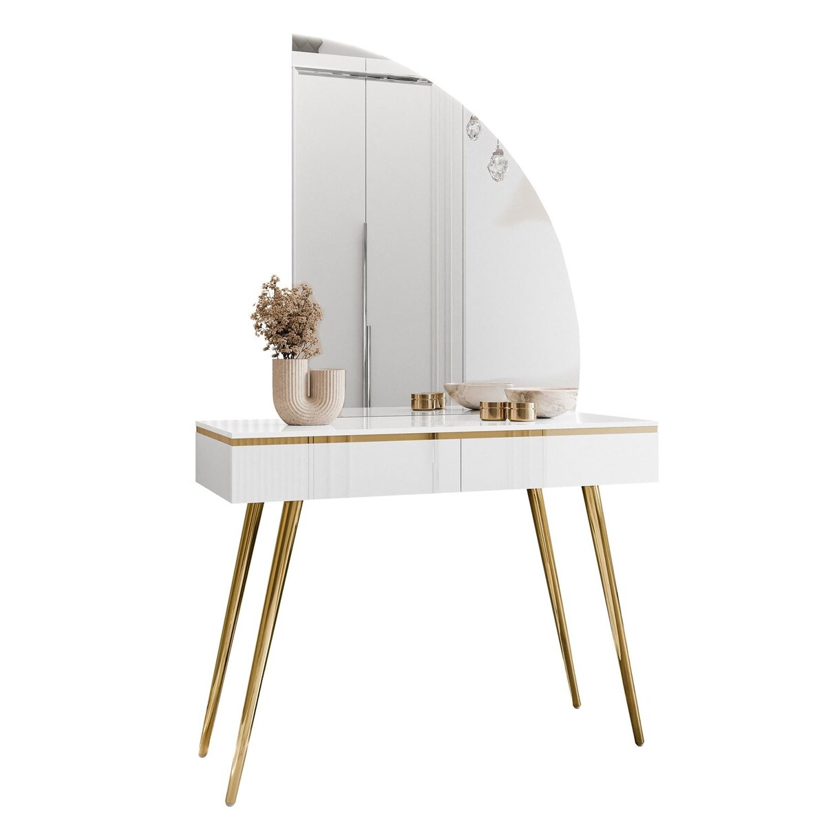 Toaletka AURORA-SQ biały połysk z lustrem prawym