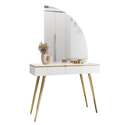 Toaletka AURORA-SQ biały połysk z lustrem prawym