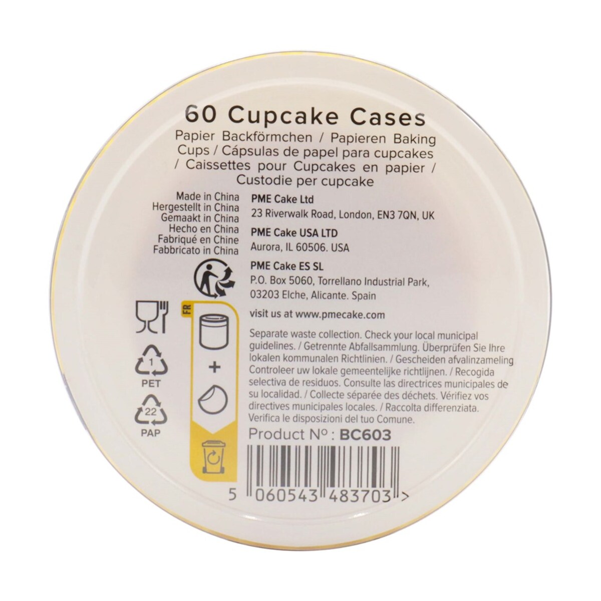 PME Papilotki do pieczenia babeczek (60 sztuk) żółty