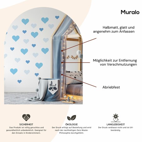 Naklejki Na Ścianę Dla Dzieci Niebieskie SERCA Serduszka Styl Boho ZESTAW