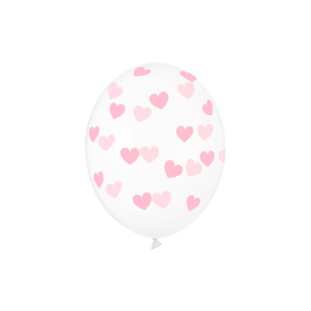 Balony 30cm, Serduszka, Crystal Clear (1 op. / 6 szt.)
